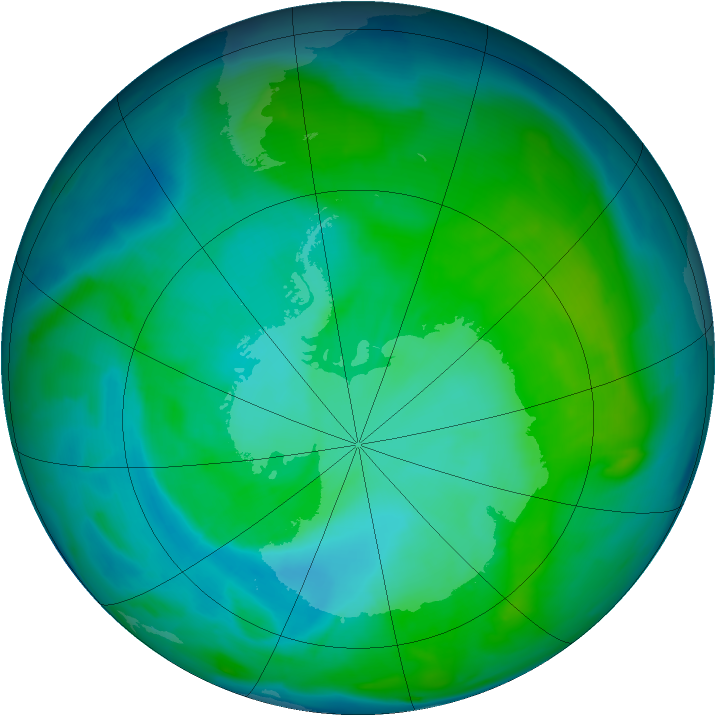 Antarctic ozone map for 02 January 2014